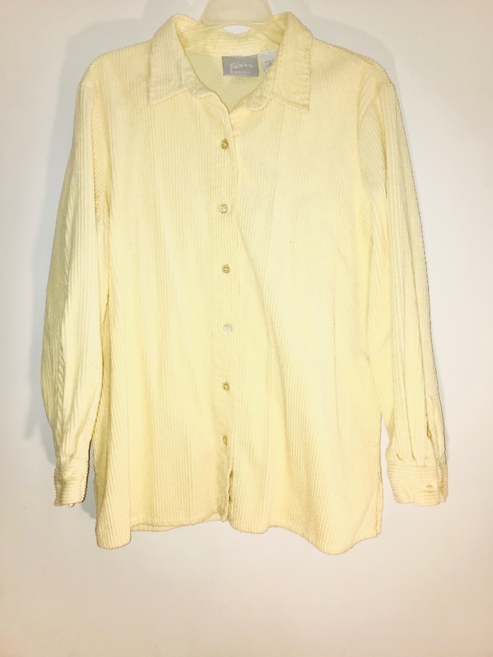Blair Fashions Yellow Corduroy Button Up Oxford Shirt Med 100% Cotton Wide Wale